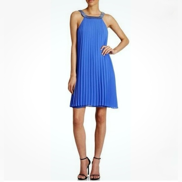 Laundry by Shelli Segal Dazzling Blue Pleated Halter Dress, Size 6 (NWT) - Picture 1 of 6